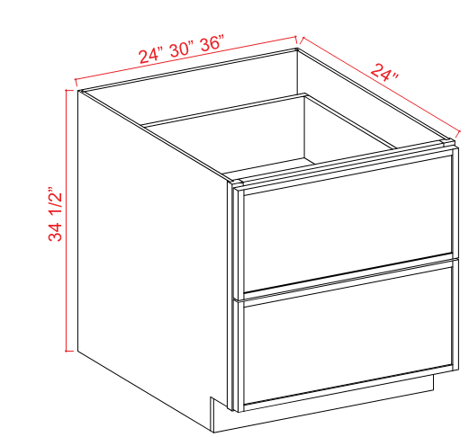 Base Cabinet - 2 Drawer - White - Slim Shaker