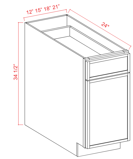 Base Cabinet - 1 Door, 1 Drawer, 1 Shelf - White - Slim Shaker