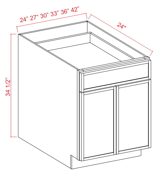 Base Cabinet - 2 Door, 1 Drawer, 1 Shelf - White - Slim Shaker