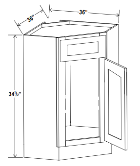 Base Cabinet - Corner Sink-1 False Drawer - White - Shaker