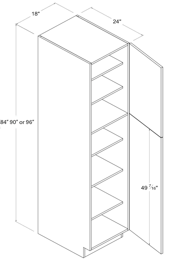 Tall Cabinet - 2 Door 5 Shelves - Grey - Gloss Frameless