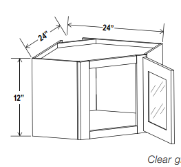 Wall Cabinet - Diagonal Glass Door Corner - White - Shaker