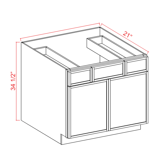 Vanity 2 Door, 2 Drawer 36"W x 34-1/2"H x 21"D-White-Slim Shaker