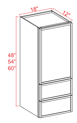 Wall Cabinet 1 Door, 2 Drawer 2 Shelves 18"W x 54"H x 12"D-White-Slim Shaker