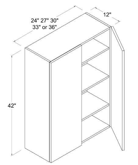 Wall Cabinet 2 Door 2 Shelves 24"W x 36"H x 12"D-White-Gloss Frameless