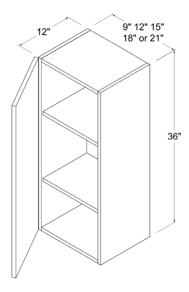 Wall Cabinet 1 Door 2 Shelves 09"W x 30"H x 12"D-White-Gloss Frameless