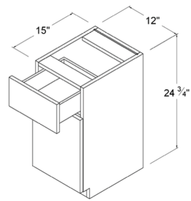 Base Cabinet Mini 1 Door 1 Drawer 1 Shelf 12"W x 24 3/4"H x 15"D-White-Gloss Frameless