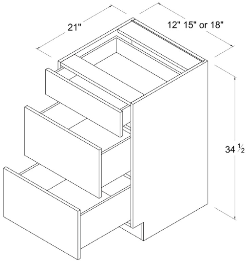 Vanity 3 Drawer 12"W x 34-1/2"H x 21"D-White-Gloss Frameless