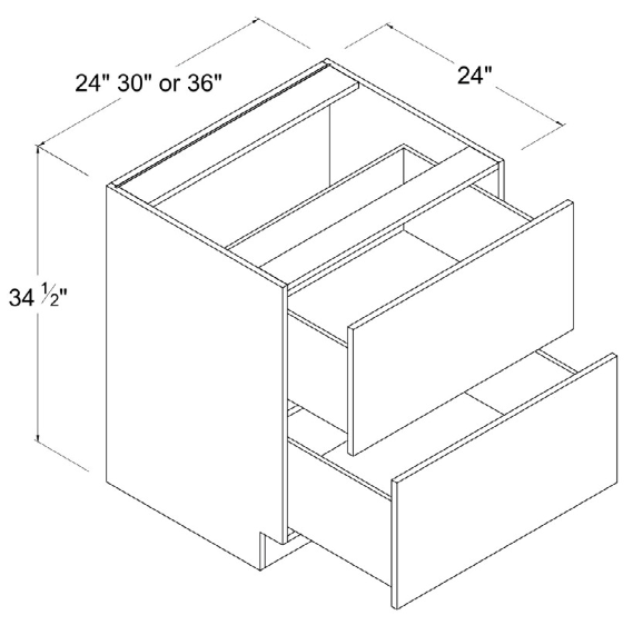 Base Cabinet 2 Drawer 30"W x 34-1/2"H x 24"D-White-Gloss Frameless