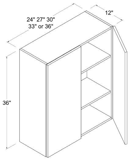 Wall Cabinet 2 Door 2 Shelves 24"W x 42"H x 12"D-Grey-Gloss Frameless