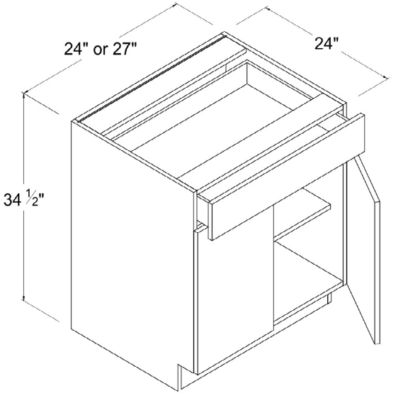 Base Cabinet 2 Door 1 Drawer 1 Shelf 24"W x 34-1/2"H x 24"D-Grey-Gloss Frameless