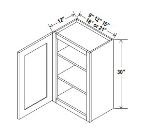 Wall Cabinet 1D 09"W x 30"H x 12"D-Espresso-Shaker