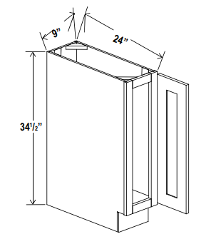 Base Cabinet 1D 9"W x 34.5"H x 24"D-Espresso-Shaker