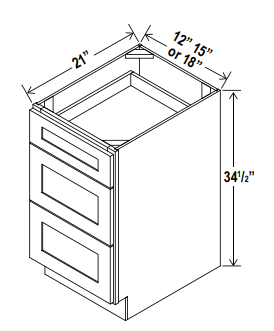 Vanity Drawer-3 DRW 12"W x 34.5"H x 21"D-Espresso-Shaker