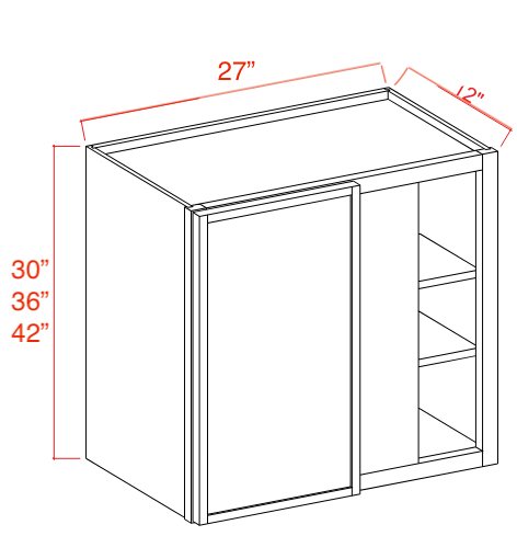 Wall Cabinet Blind Corner 1D 2S 27"W x 30"H x 12"D-White Oak-Slim Shaker