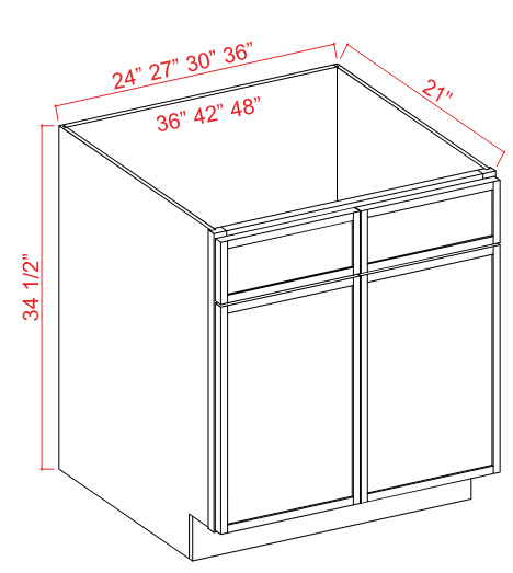 Vanity Sink base 2D 24"W x 34.5"H x 21"D-White Oak-Slim Shaker