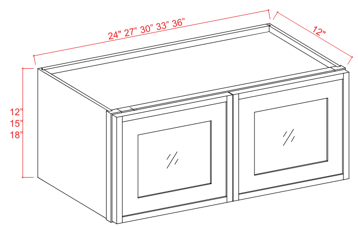 Wall Cabinet Glass Door 2D 24"W x 12"H x 12"D-White Oak-Slim Shaker