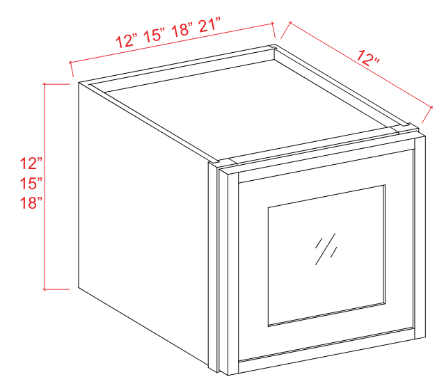 Wall Cabinet Glass Door 1D 12"W x 12"H x 12"D-White Oak-Slim Shaker