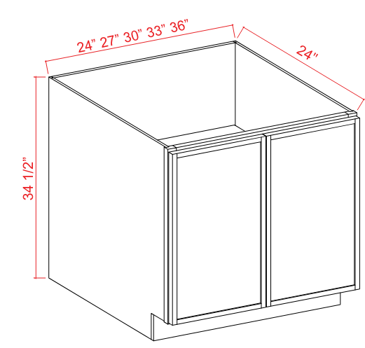 Base Cabinet Full Height 2D 1S 24"W x 34.5"H x 24"D-White Oak-Slim Shaker