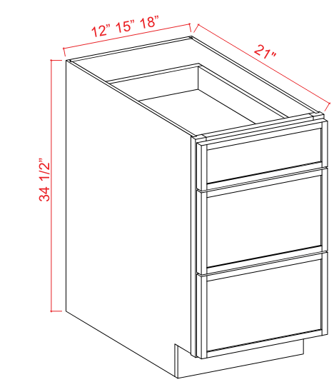 Vanity Sink base 3 DRW 12"W x 34.5"H x 21"D-White Oak-Slim Shaker