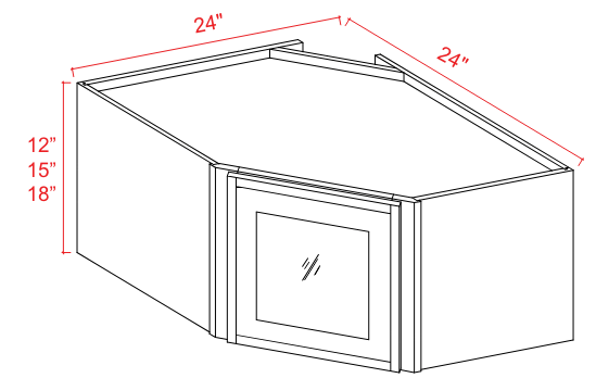 Wall Cabinet Diagonal Glass Door 1D 24"W x 18"H x 12"D-White-Slim Shaker