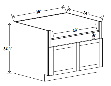 Base Cabinet Farm Sink-2D 36"W x 34.5"H x 24"D-Charcoal-Aspen