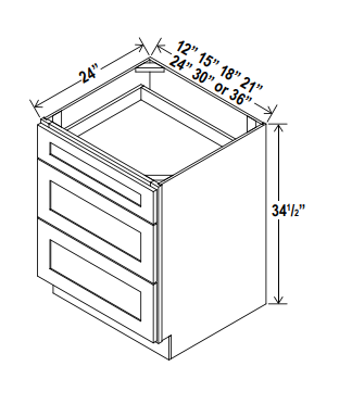 Base Cabinet Drawer-3DRW 12"W x 34.5"H x 24"D-White-Aspen