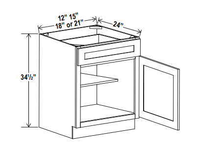 Base Cabinet 1D 1Drw 1S 12"W x 34.5"H x 24"D-Navy Blue-Shaker