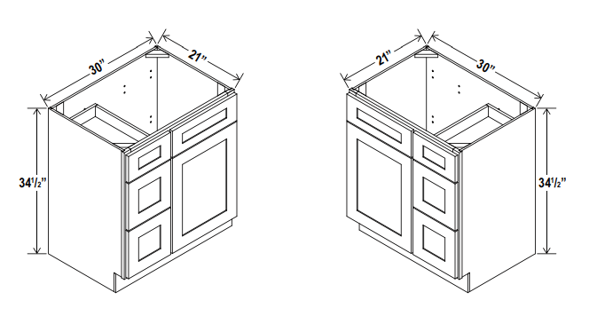 Vanity Sink-1D 3 Left DRW 36"W x 34.5" x 21"D-White-Shaker