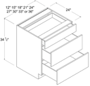 Base Cabinet 3 Drawer 24"W x 34-1/2"H x 24"D-White-Gloss Frameless