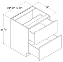 Base Cabinet 2 Drawer 36"W x 34-1/2"H x 24"D-White-Gloss Frameless