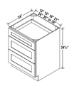 Base Cabinet Drawer-3DRW 21"W x  34.5"H x 24"D-White-Aspen